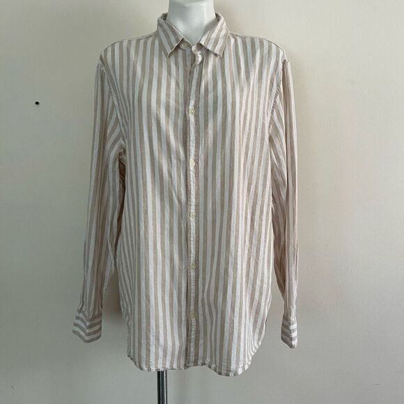 H&M Slim Fit Linen Blend Stripe Button Down - Picture 5 of 8